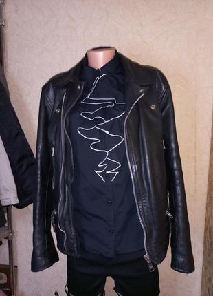 Вінтажна шкіряна косуха з бахромою,мотокуртка,leather biker jacket7 фото