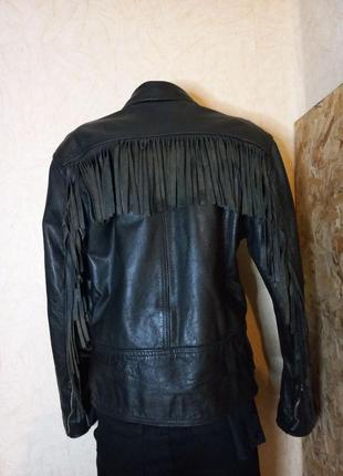 Вінтажна шкіряна косуха з бахромою,мотокуртка,leather biker jacket5 фото