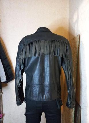 Вінтажна шкіряна косуха з бахромою,мотокуртка,leather biker jacket4 фото