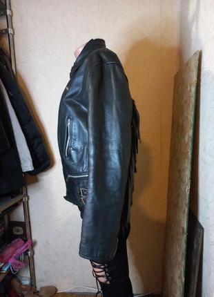 Вінтажна шкіряна косуха з бахромою,мотокуртка,leather biker jacket3 фото