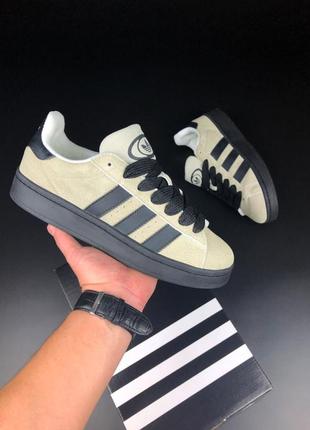 Adidas campus бежевые с черным кроссовки мужские замшевые зимние с мехом отличное качество ботинки сапоги низкие теплые адидас кампус