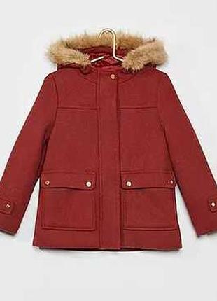 Детское демисезонное бордовое пальто kiabi для девочки1 фото