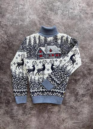 Шерстяной свитер с оленями, новогодний свитер6 фото