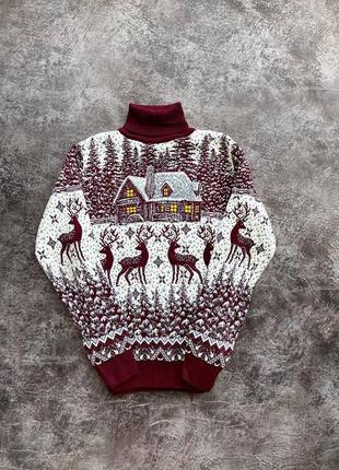 Шерстяной свитер с оленями, новогодний свитер