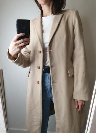 Базовое брендовое шерстяное пальто миди беж united colors of bennetton2 фото