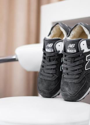 New balance 574 кроссовки серые женские зимние замшевые с мехом отличное качество ботинки сапоги высокие теплые7 фото