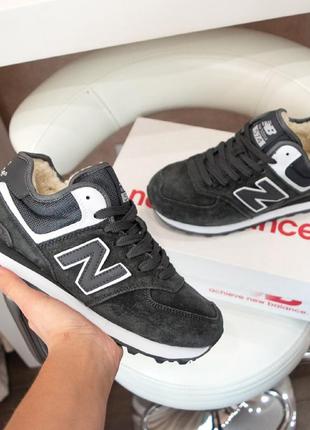 New balance 574 кроссовки серые женские зимние замшевые с мехом отличное качество ботинки сапоги высокие теплые5 фото