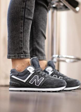 New balance 574 кроссовки серые женские зимние замшевые с мехом отличное качество ботинки сапоги высокие теплые4 фото