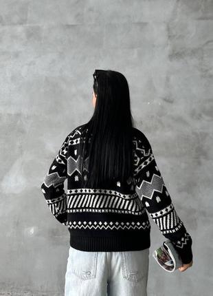 Женский теплый свитер оверсайз, с длинным рукавом, черный3 фото