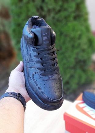 Nike air force 1 mid lv8 черные высокие кроссовки мужские кожаные отличное качество зимние с мехом найк форс9 фото