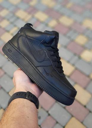 Nike air force 1 mid lv8 черные высокие кроссовки мужские кожаные отличное качество зимние с мехом найк форс5 фото