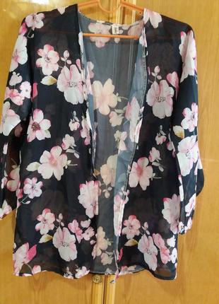 Блуза кофта женская кардиган с цветами one size 44 - 48 размер ealey fushi кимоно5 фото