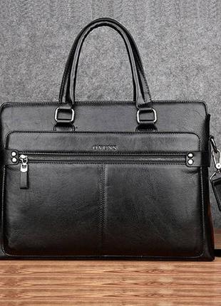 Мужская сумка для ноутбука эко кожа, мужской деловой портфель под ноутбук планшет лапша, мак бук сумка-папка черный2 фото