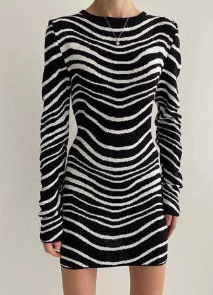 Женское мини-платье "зебра" с длинным рукавом, черно-белое6 фото