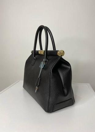 Чорна велика жіноча сумка з замком з натуральної шкіри в комплекті з довгим ременем2 фото