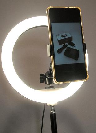Комплект лампа кольцевой + штатив стойка 2,1 м led кольцо 30 см держатель для телефона и креплением под2 фото