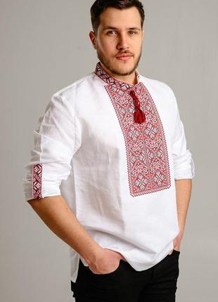 Льняная вышиванка мужская рубашка с вышивкой белая вышитая рубашка вышиванка мужская 341