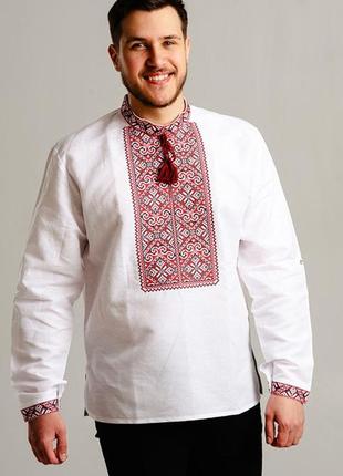 Льняная вышиванка мужская рубашка с вышивкой белая вышитая рубашка вышиванка мужская 341