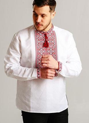 Льняная вышиванка мужская рубашка с вышивкой белая вышитая рубашка вышиванка мужская 341