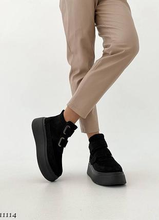 Зимові кеди на липучках =vanessa = колір: чорний, натуральна замша