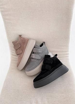 Зимові кеди на липучках =vanessa = колір: чорний, натуральна замша