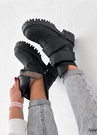 Распродажа черные очень крутые зимние ботинки на липучках5 фото