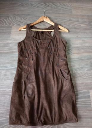 Сарафан шоколадного цвета, мокрый замш