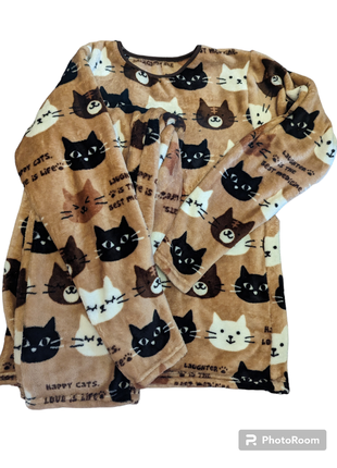 🐱уютная теплая флисовая пижама с котиками и котятами, 46-48  размер🐈3 фото
