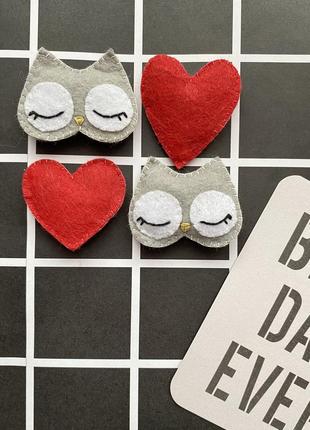 Брошка фетрова з фетру сова сердечко серце пін прикраса значок