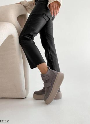 Кроссовки кеды ботинки зима натуральная замша серый9 фото