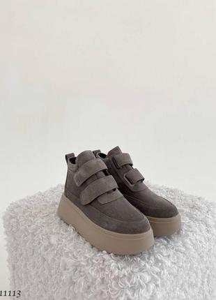 Кроссовки кеды ботинки зима натуральная замша серый3 фото