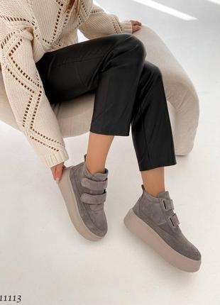 Кроссовки кеды ботинки зима натуральная замша серый4 фото