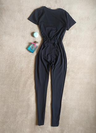 Базовый хлопковый стильный брючный комбинезон с имитацией запаха3 фото