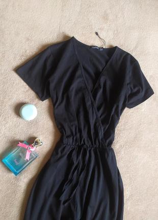 Базовый хлопковый стильный брючный комбинезон с имитацией запаха4 фото