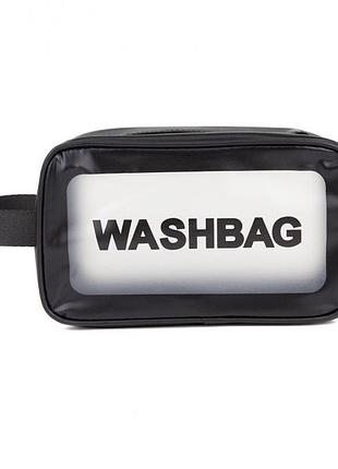 Жіноча косметичка washbag органайзер з однією ручкою середня чорна