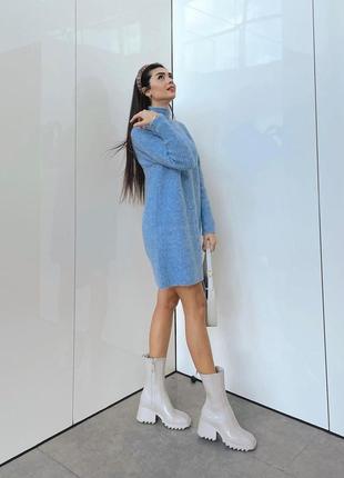 Свитер кофта длинный мягкий синий платье вязаное oversize zara s m l 9874/0021 фото
