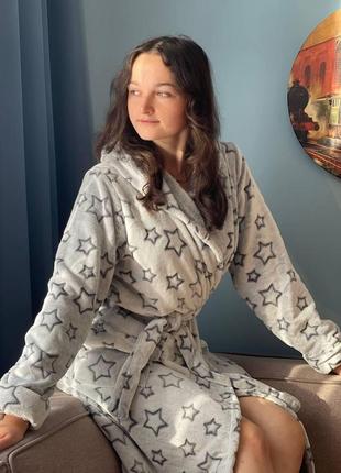 Плотный халат с принтом "звездочка" для дома, женский мягкий халат для повседневности и комфортного сна