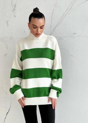 Стильный свитер, р уни, вязка, зелёный1 фото