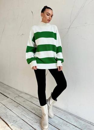 Стильный свитер, р уни, вязка, зелёный2 фото