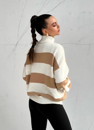 Стильный свитер, р.уни, вязка, беж полоска6 фото