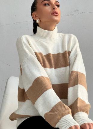 Стильный свитер, р.уни, вязка, беж полоска3 фото