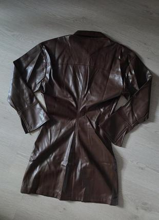 Платье рубашка на пуговицах кожа кожаное шоколадное zara s m 2969/3139 фото