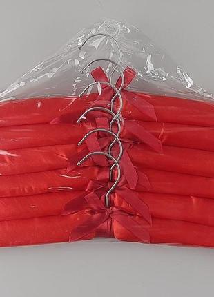 Плічка вішалки м'які сатинові для делікатних речей червоного кольору, довжина 38 см, в упаковці 6 штук3 фото