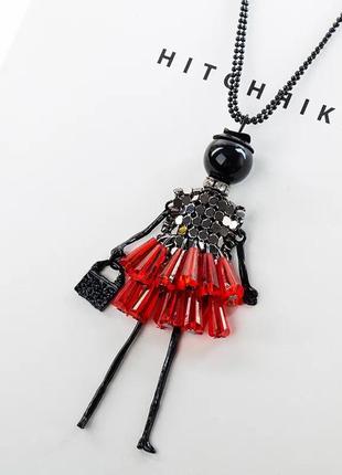 Кулон "стильная леди" новый тренд ожерелье подвеска модная куколка цепь цепочка чёрный серебро серебрянный кукла колье на шею повседневная вечерняя8 фото