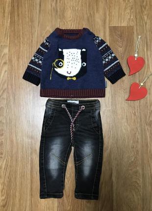 Крутой набор джинсы и кофта свитер nutmeg 3-6 мес1 фото