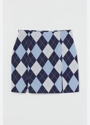 Юбка юбка школьная в клетку белая синяя с разрезами мини h&amp;m zara reserved primark george