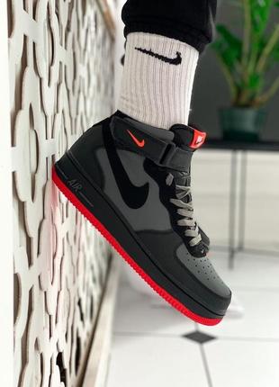 Мужские высокие кроссовки найк эир форс nike air force high black red grey