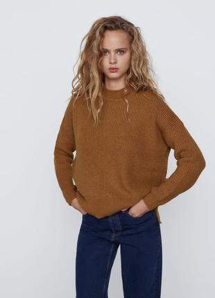 Кофта светр коричневий в'язаний oversize zara s m l