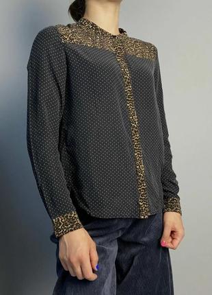 The kooples шовкова блуза в горошок з леопардовими вставками принт