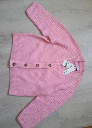Кардиган кофта розовая вязаная s m zara 9598 1625 фото